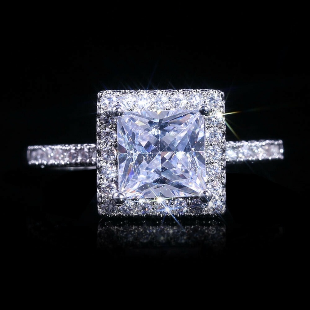 925 Silver Ring Princess Cut white Sapphire NEW